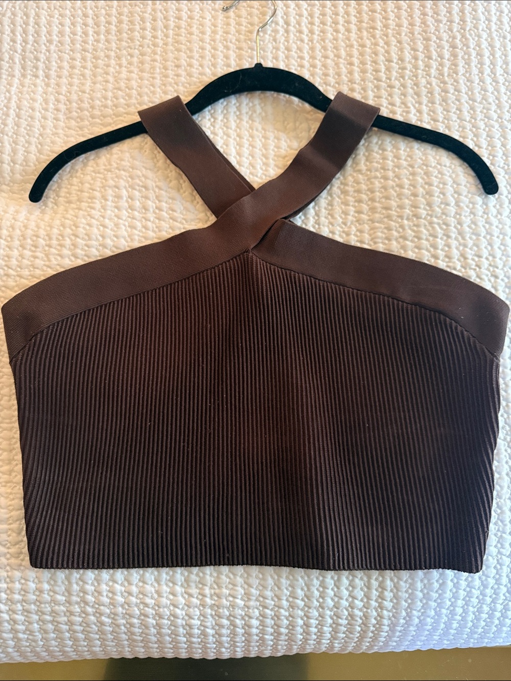 Aritzia Women’s Brown Ribbed Crossback Crop Top